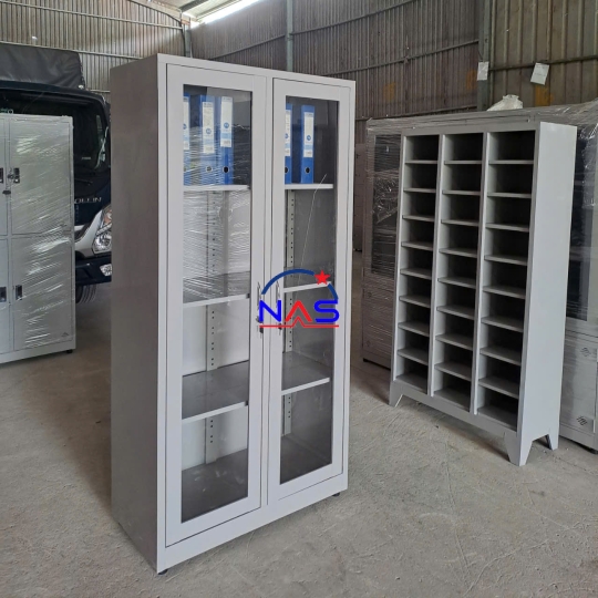 Tủ sắt đựng hồ sơ 2 cánh kính mở